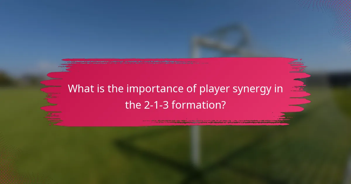 What is the importance of player synergy in the 2-1-3 formation?